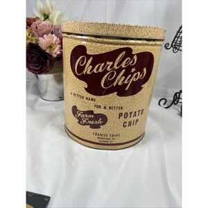 Charles Potato Chips Can Vintage Advertising 16 oz Mountville PA Musser's‎ 1980s
